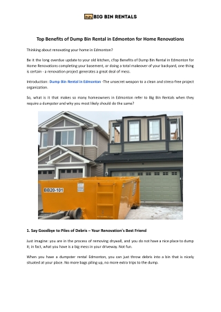 Dump Bin Rental Edmonton | Big Bin Rentals Fast & Easy