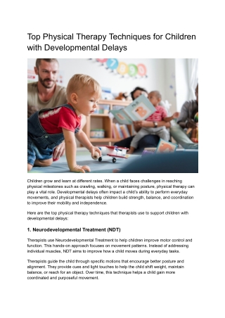 Top Physical Therapy Techniques for Children with Developmental Delays
