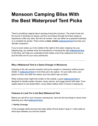 Monsoon Camping Bliss With the Best Waterproof Tent Picks