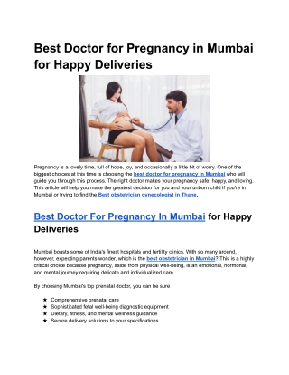 best doctor for pregnancy in mumbai for Happy Deliveries