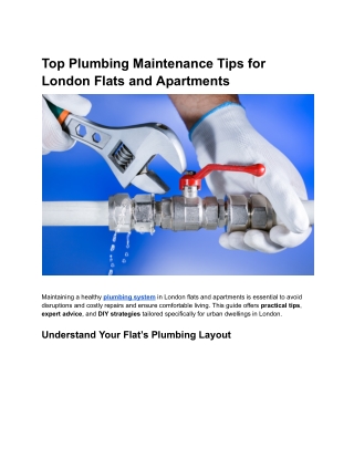Top Plumbing Maintenance Tips for London Flats and Apartments