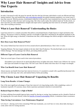 Why Laser Hair Removal Insights and Advice from Our Experts