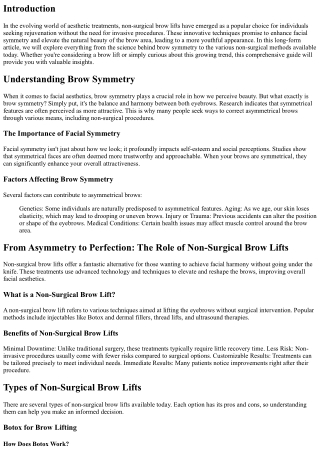From Asymmetry to Perfection: The Role of Non-Surgical Brow Lifts