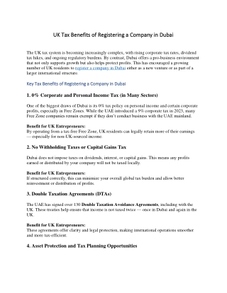 UK Tax Benefits of Registering a Company in Dubai