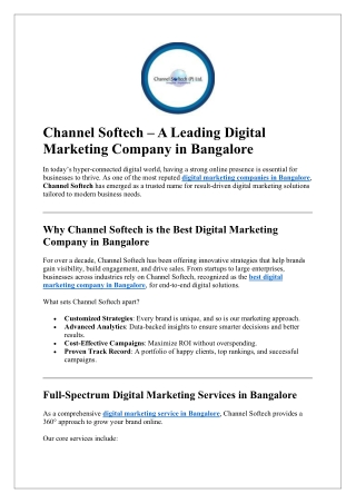 Channel Softech – A Leading Digital Marketing Company in Bangalore