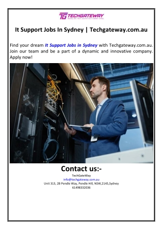 It Support Jobs In Sydney | Techgateway.com.au