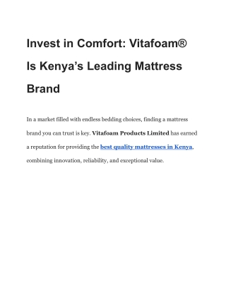 Invest in Comfort_ Vitafoam® Is Kenya’s Leading Mattress Brand