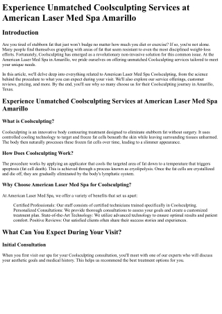 Experience Unmatched Coolsculpting Services at American Laser Med Spa Amarillo