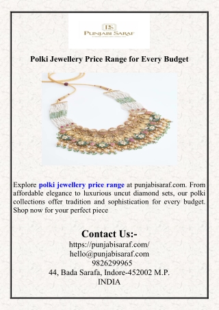 Polki Jewellery Price Range for Every Budget