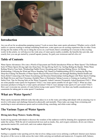 Water Sports Adventures: Study a Globe of Excitement and Adventures