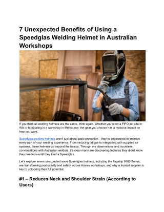 7 Unexpected Benefits of Using a Speedglas Welding Helmet in Australian Workshops