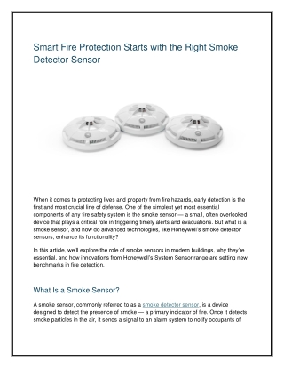 Smart Fire Protection Starts with the Right Smoke Detector Sensor