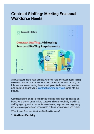 Contract Staffing: Meeting Seasonal  Workforce Needs
