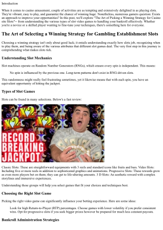 The Art of Choosing a Winning Method for Gambling Establishment Slots