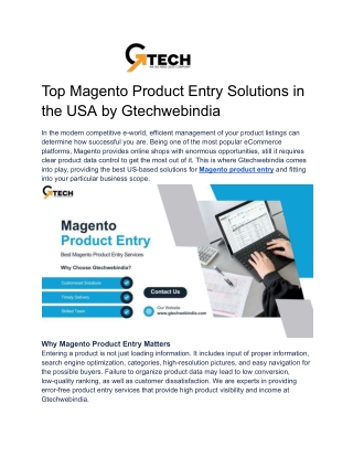 Top Magento Product Entry Solutions in the USA by Gtechwebindia