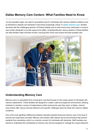 Dallas Memory Care Centers What Families Need to Know