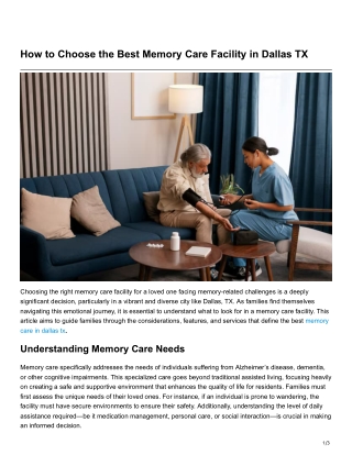 How to Choose the Best Memory Care Facility in Dallas TX