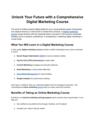 Unlock Your Future with a Comprehensive Digital Marketing Course