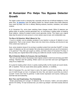 AI Humanizer Pro Helps You Bypass Detector Growth