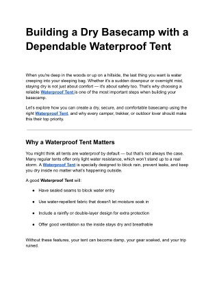Building a Dry Basecamp with a Dependable Waterproof Tent