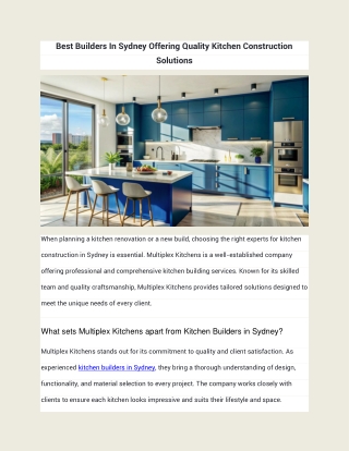Best Builders In Sydney Offering Quality Kitchen Construction Solutions