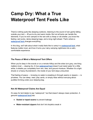 Camp Dry: What a True Waterproof Tent Feels Like