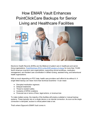 How EMAR Vault Enhances PointClickCare Backups for Senior Living and Healthcare Facilities