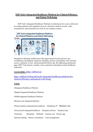 EDF Tech’s Integrated Healthcare Platform for Clinical Efficiency and Patient We