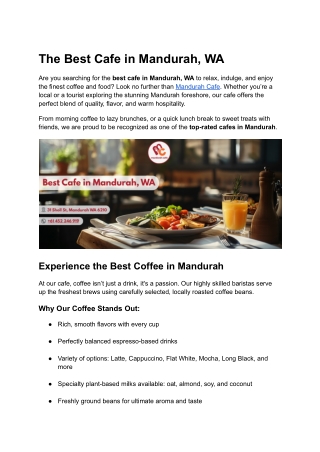 Satisfy Your Cravings at the Best Cafe in Mandurah, WA