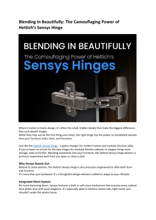 Blending In with Precision: Why Hettich Sensys Is the Best Hinge for Kitchens