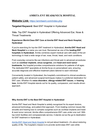 Top ENT Hospital in Hyderabad Offering Advanced Ear, Nose & Throat Treatments