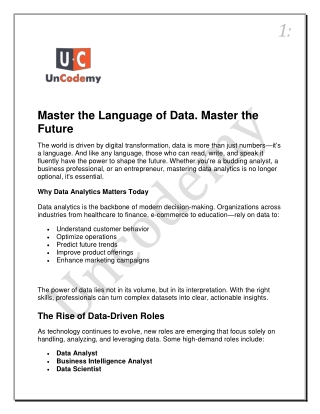 Master the language of data anlytics .Master the future