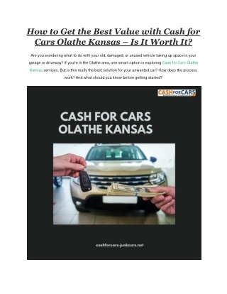 How to Get the Best Value with Cash for Cars Olathe Kansas – Is It Worth It