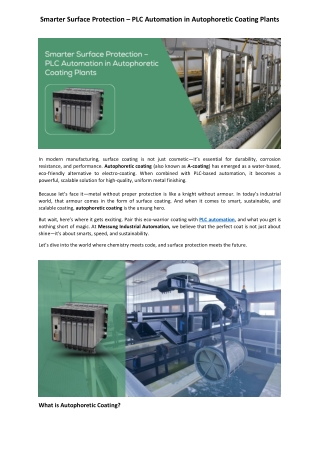 Smarter Surface Protection – PLC Automation in Autophoretic Coating Plants.