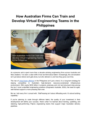 How Australian Firms Can Train and Develop Virtual Engineering Teams in the Philippines