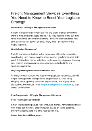 Freight Management Services Everything You Need to Know to Boost Your Logistics Strategy
