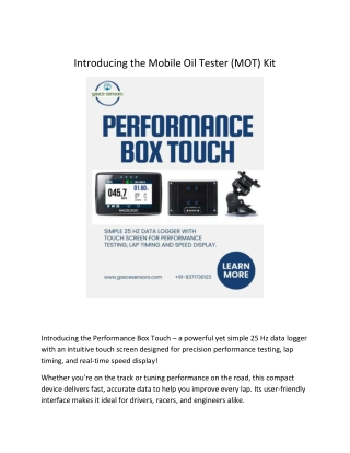 Introducing the Mobile Oil Tester (MOT) Kit