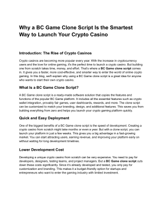 Why a BC Game Clone Script Is the Smartest Way to Launch Your Crypto Casino
