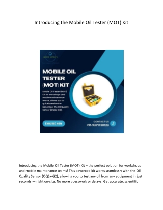 Introducing the Mobile Oil Tester (MOT) Kit