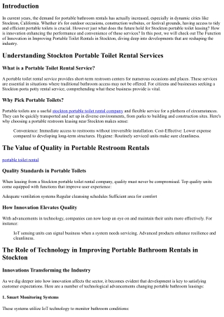 The Role of Innovation in Improving Portable Toilet Rentals in Stockon
