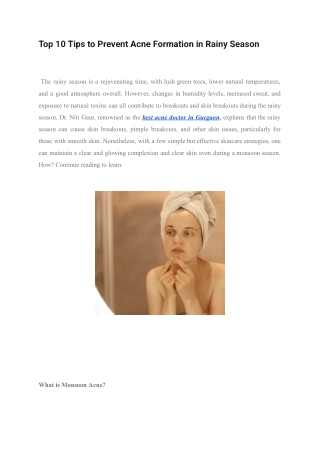 Top 10 Tips to Prevent Acne Formation in Rainy Season