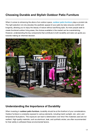 Choosing Durable and Stylish Outdoor Patio Furniture