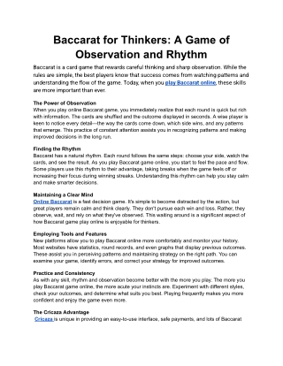 Baccarat for Thinkers_ A Game of Observation and Rhythm