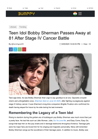 Bobby Sherman Passes Away at 81 After Stage IV Cancer Battle