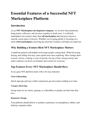 Essential Features of a Successful NFT Marketplace Platform