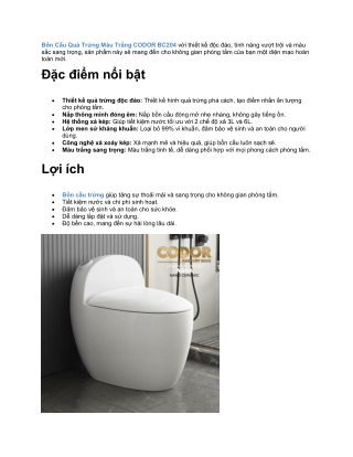 Bồn Cầu Quả Trứng Màu Trắng CODOR BC204
