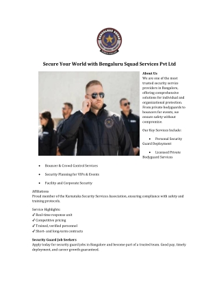 Affordable Personal Security Guard Services in Bangalore | Licensed Private Body
