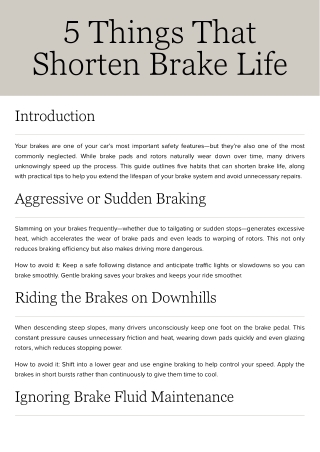 5 Things That Shorten Brake Life