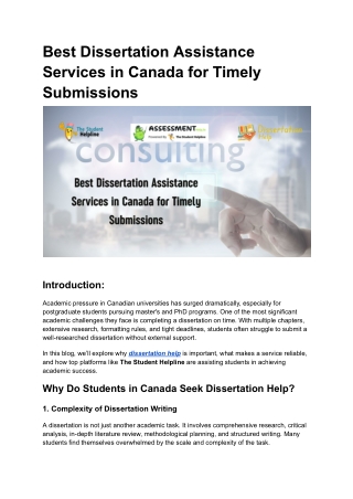Best Dissertation Assistance Services in Canada for Timely Submissions