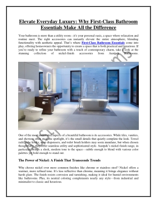 Elevate Everyday Luxury Why First Class Bathroom Essentials Make All the Difference